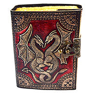 Red Double Dragon aged looking paper leather w/ latch 4 1/2" x 6 1/2" - Unlined