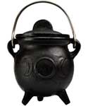 3" Triple Moon cast iron cauldron w/ lid