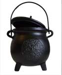6" Tree of Life cast iron cauldron w/ lid