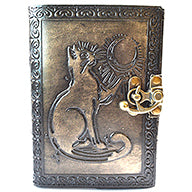 Cat aged looking paper leather w/ latch 4 1/2" x 6 1/2" - Unlined