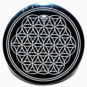 4" Obsidian, Black Flower of Life altar tile