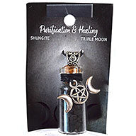 Shungite Chips in Bottle with Triple Moon necklace