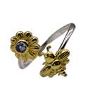 size 8 Bee and Flower Blue Topaz ring
