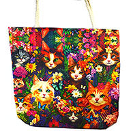 17" x 17" Cat/ Flowers tote bag
