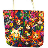 17" x 17" Cat/ Flowers tote bag